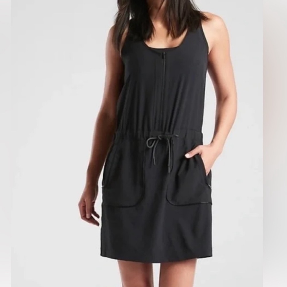 Athleta Black Expedition Skort Dress Romper with Zipper and Drawstring